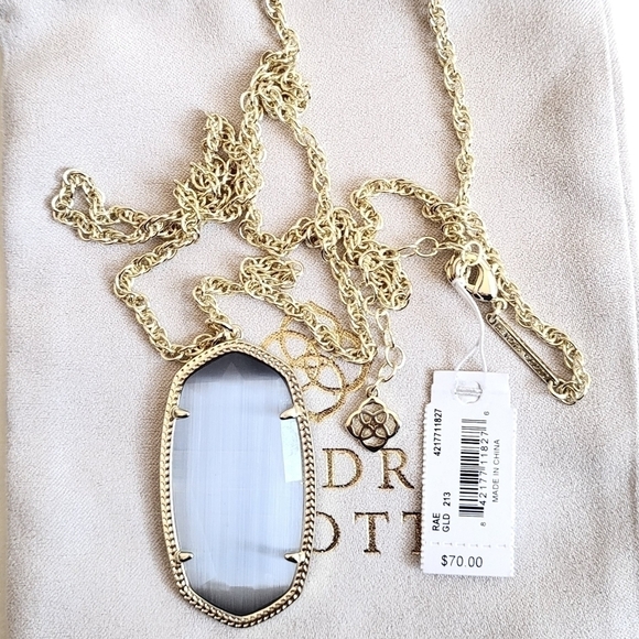 New Kendra Scott Gold Tone Rae Necklace in Slate Cats Eye NWT - Picture 5 of 6